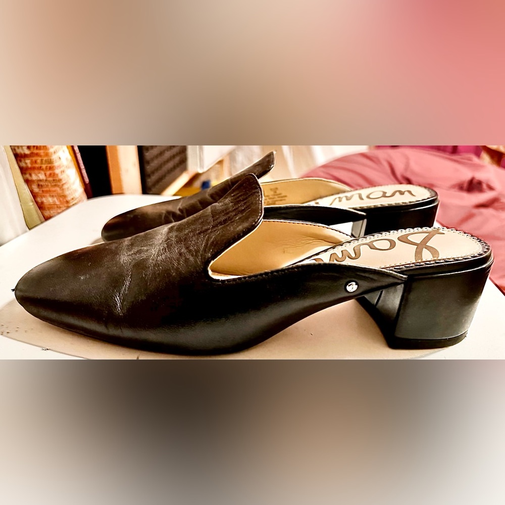 Sam Edelman Square Toe Black Leather Mules Women’s 8 Pre Owned 2”Heels